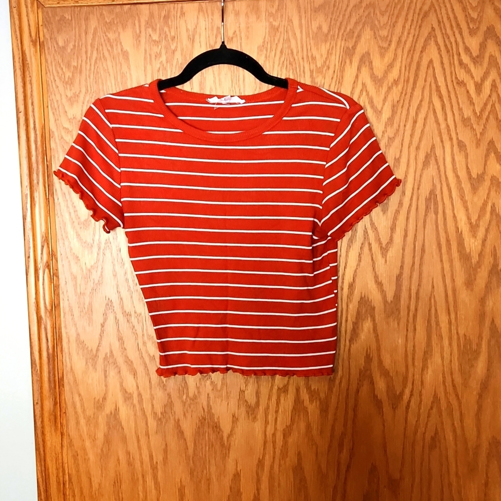 Line Blue stretchy crop top,  size medium.  Burnt orange with white stripes, med